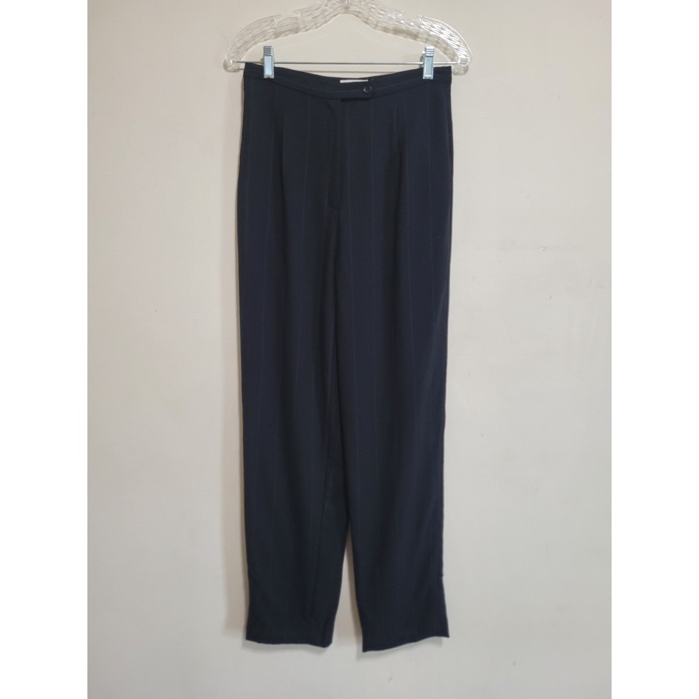 Ann Taylor Womens Dress Trouser Pants Size 8 Black Pin Striped Wool Lined